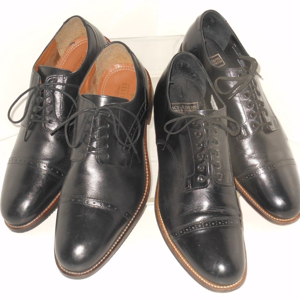 STATFORD AND STACEY ADAMS BLACK LEATHER OXFORD STYLE SHOE LOT SIZE 11 MEDIUM